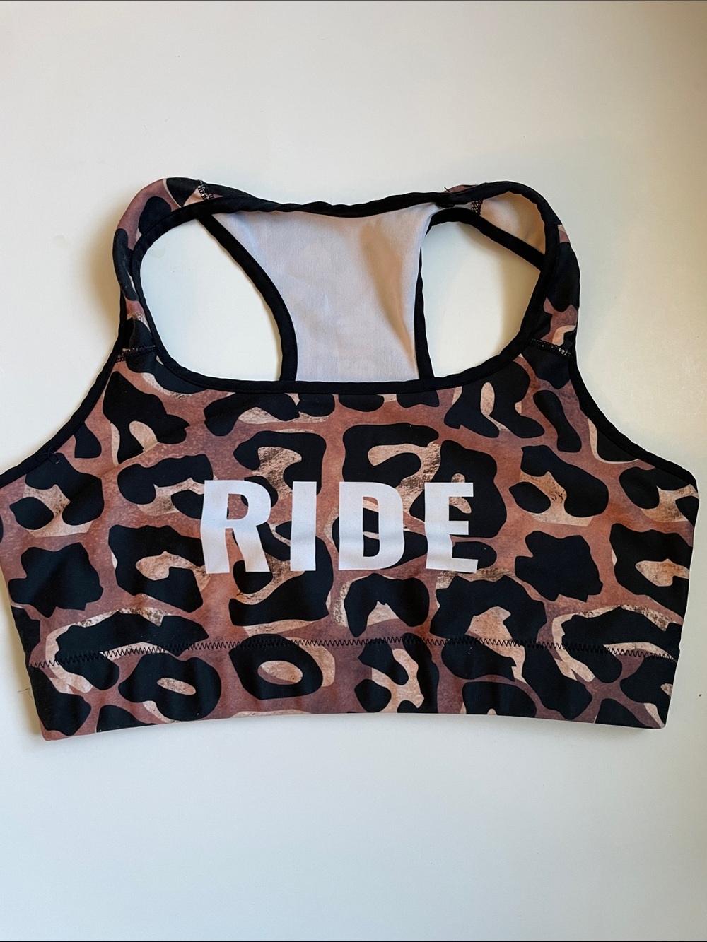 Leopard Print Racerback Sports Bra with Hashtag Logo